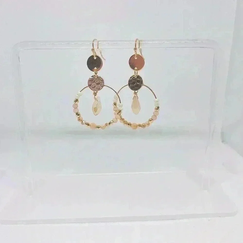 Blush Beige Beaded Earrings - Picture 2 of 4